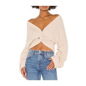 Free People We‎ The Free Fall For You Tee Twist Front Cropped Top Small Neutral